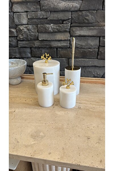 Polen Stone White Marble Gold Coral Accessory 4-Piece Bathroom Set