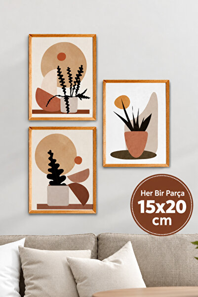 NT Handmade 3 Parça Ahşap Çerçeve Görünümlü Retro Saksı Duvar Dekoru - Salon ...