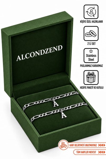 ALCONDZEND 316L Çelik Gümüş Renk Figaro Model 2 Adet Bileklik - 2'li Kararmaz...