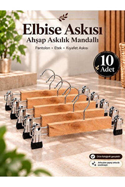 Hausgarten 10 Adet- Elbise Askısı Ahşap Askılık Mandallı Etek Askısı