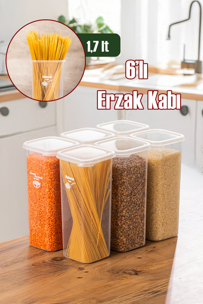Porsima 5341 6lı Etiketli Kare Un Erzak Bakliyat Saklama Kabı Takımı Seti 1.7...