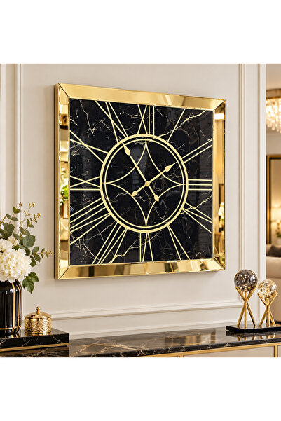 efe ayna dekor 70x70 cm Gold Mermer Model Duvar Saati, Aynalı ve Cam Baskılı ...