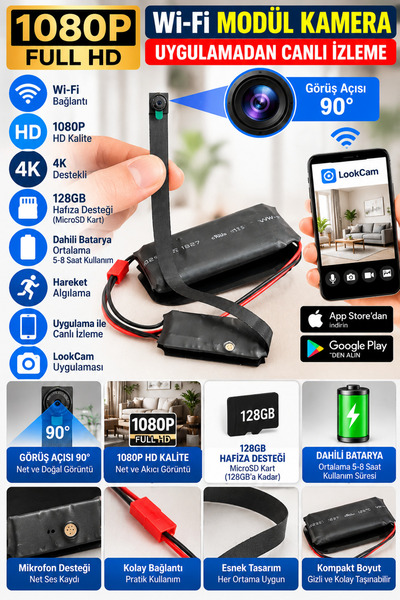 SICAK TAKİP Mini Micro Wifi Güvenlik Kamerası 1080P Full HD IP Bakıcı Kamera 4K