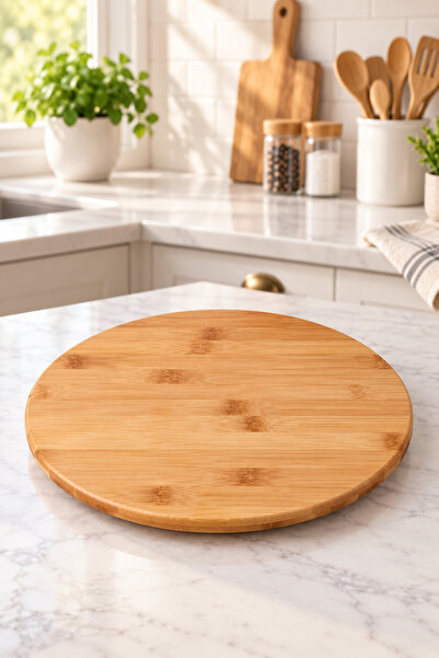 Janset Bambu Dönen Sunumluk Peynir Tabağı,pizza Sunum,sunum Tepsisi,sosluk 30 cm