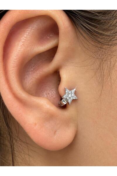 Arescollection 1 adet zirkon taşlı yıldız tragus helix lobe uyumlu halka pier...