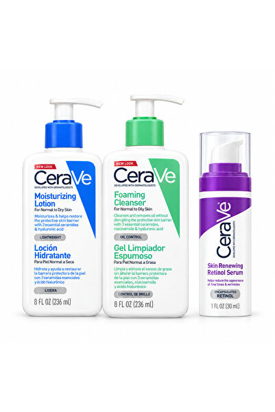 CeraVe روتين عناية كامل بالبشرة - منظف رغوي 236 مل + لوشن مرطب 236 مل + سيروم...