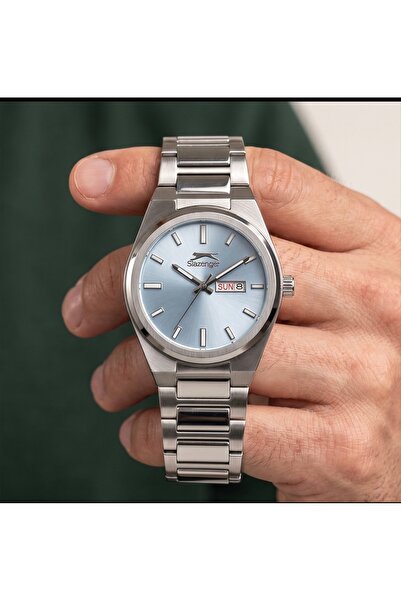 Slazenger Erkek 44 mm Çelik Kasa Çelik Kordon Mavi Kadran Şık Kol Saati
