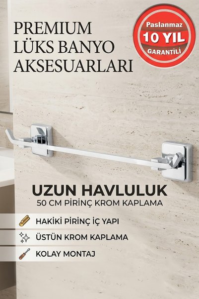 BanyomHome Paslanmaz Pirinç Kumru 50 cm Krom Uzun Havluluk Banyo Aksesuarı
