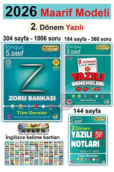 Tonguç Yayınları 5. Sınıf 2026 Zoru 2. Dönem Yazılıya Hazırlık Seti - 3 Kitap...