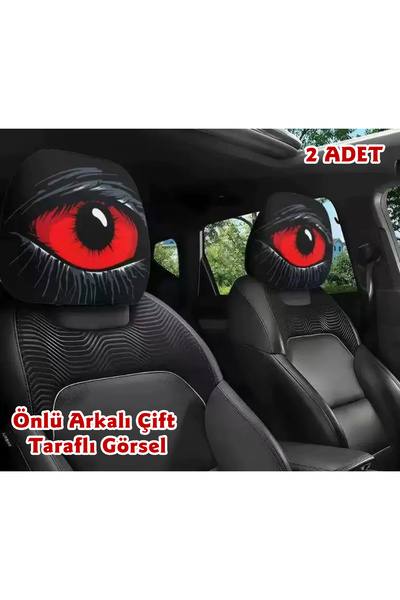 Plankton Tasarım Kırmızı Göz Çift Taraflı Dekoratif Oto Başlık Kılıfı/Maske 2'li