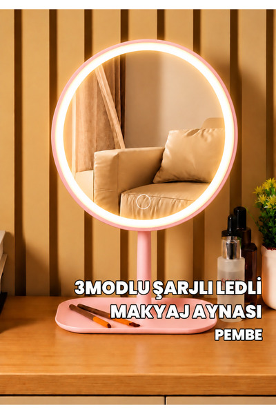 SHARI LED Işıklı Makyaj Aynası Masaüstü – Dokunmatik Kontrollü, 360° Döner Gü...