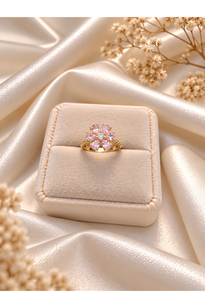 ROSHNA Gold Papatya Yüzük Pembe Taşlı