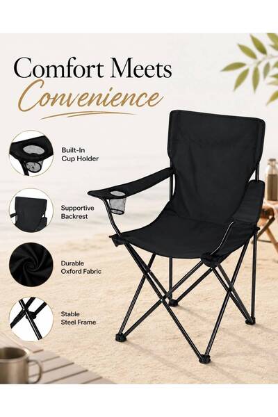 GENERAL Portable Folding Camping Chair with Armrests & Cup Holder – Outdoor Picnic Chair