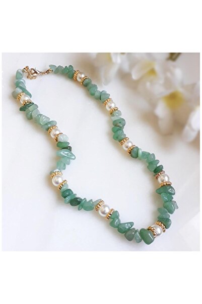 Bijustore Jade Stone Natural Stone & Pearl Women's Natural Stone Necklace