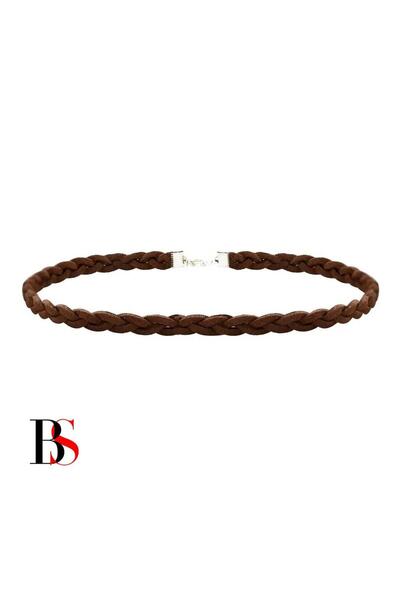 Bijustore Kahverengi Süet Saç Örgülü Kadın Choker