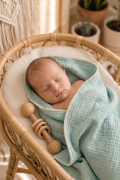 HEİANMONO Baby Blanket 100% Cotton Muslin & 4 Layers of Shepherd's Stitch & Mint Green (100X120 cm)