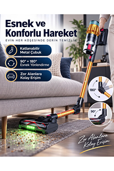 EN SİGA Araç İçi Şarjlı ve Katlanabilir 40Kpa Lcd Ekranlı 650W Gücünde Toz Işıklı Dikey Süpürge