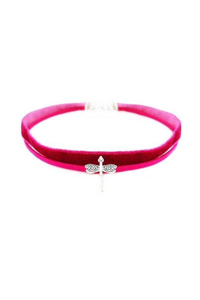 Bijustore Fuchsia Velvet Women's Dragonfly Choker Necklace
