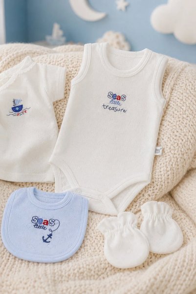 Tuğra Bebe Soft 100% Cotton Baby Boy Hospital Outfit 8 Pieces
