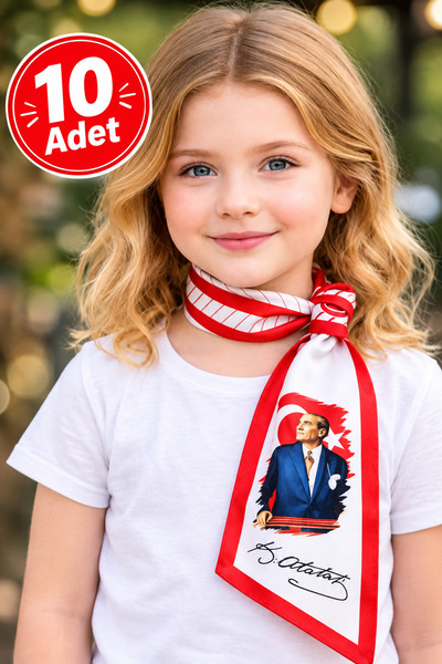 Mavi Masal 10’lu 23 Nisan Beyaz Atatürk İmzalı Fular | Çocuk Boyun Fuları | D...
