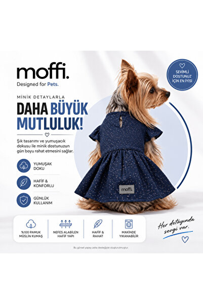 Pamuklu Kedi ve Küçük Irk Köpek Elbisesi - Lacivert Benekli
