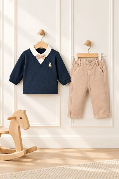 Tuğra Bebe Baby Boy Thessaloniki Knitted Bow Tie Shirt with Collar and Rabbit...
