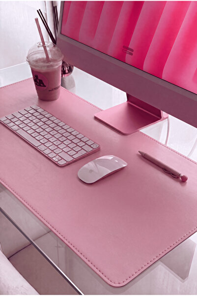 SUVA ATELIER Pembe Deri Çift Taraflı Mousepad Masa Matı 40x80 Cm Laptop Bilgi...
