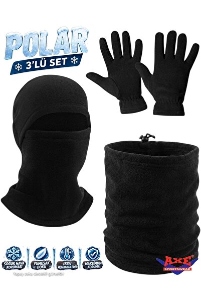 AXE SPORTSWEAR Erkek Siyah Kışlık Termal Polar Eldiven - Ipli Polar Boyunluk ...