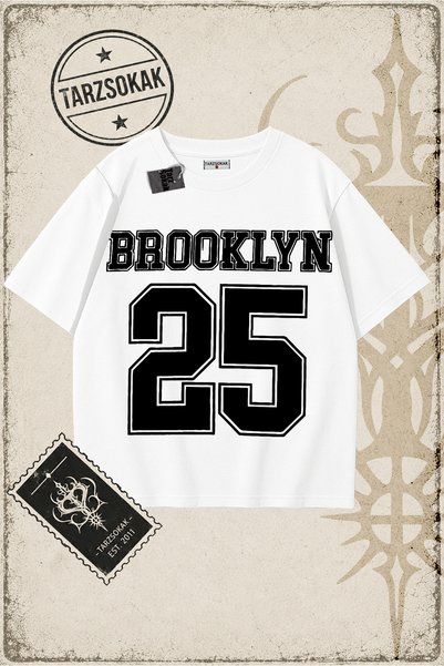 Tarzsokak Siyah Oversize Çift Renk Brooklyn Baskılı Unisex Tshirt