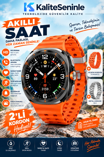 KALİTESENİNLE Sam,sung Galaxy Watch Ultra Uyumlu Akıllı Saat 47 mm Titanyum A...