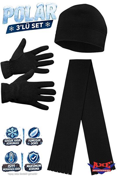 AXE SPORTSWEAR Mănuși de iarnă neagră pentru bărbați din lână termică - căciu...
