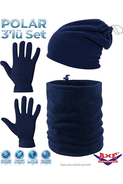 AXE SPORTSWEAR Men's Navy Blue Winter Thermal Fleece Gloves - Fleece String H...