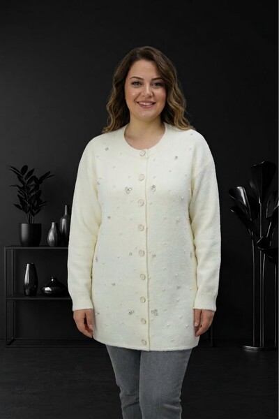 elma abone New Season Pearl and Stone Beaded Beard Cardigan