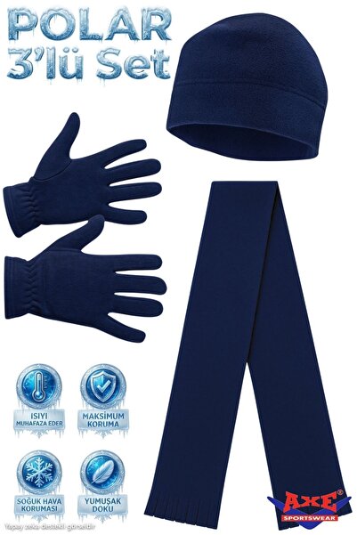 AXE SPORTSWEAR Men's Navy Blue Winter Thermal Fleece Gloves - Fleece Beanie -...