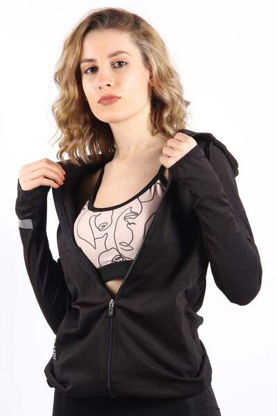 Mckanzie Black Color Women's Tracksuit Top with Diving Fabric and Zipper