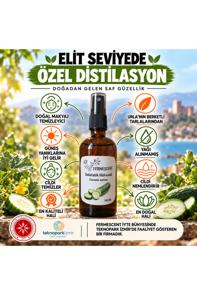 Fermescent Salatalık Suyu Hidrosolü Doğal Makyaj Temizleyici Ferahlatıcı Toni...