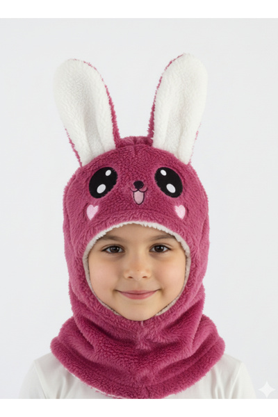 STELLA VESTİNO Children's Plush Snow Mask Beanie - Rabbit Balaclava