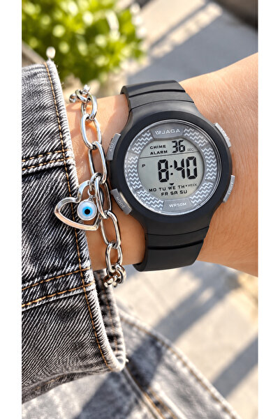 Jaga 32MM Havuz Deniz Kullanım,Işıklı,Takvimli,Kronometreli SİYAH Silikon Dij...