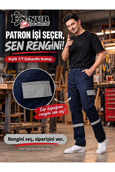 EN-NUR İŞ ELBİSELERİ Kışlık Gabardin Renkli Kapak Detaylı İş Pantolonu