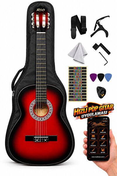 Rio 3/4 7 14 yaş için Klasik Gitar Seti ve Uygulama