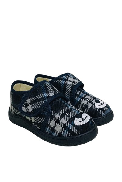 KU&PA SHOES Pas Laci Ekose Nakışlı Kids Çocuk Unisex Panduf Ayakkabı Cırtlı K...