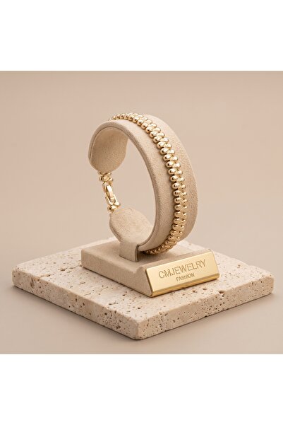 CM Jewelry Vıp Seri 316L Çelik Gold Renk Damla Motifli Kalın Zincir Bileklik ...