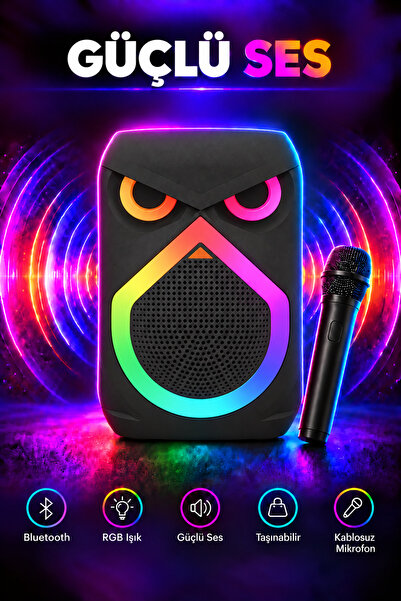 Omaze Bluetooth Hoparlör Karaoke Kablosuz Mikrofonlu 8 İnç Taşınabilir RGB Iş...