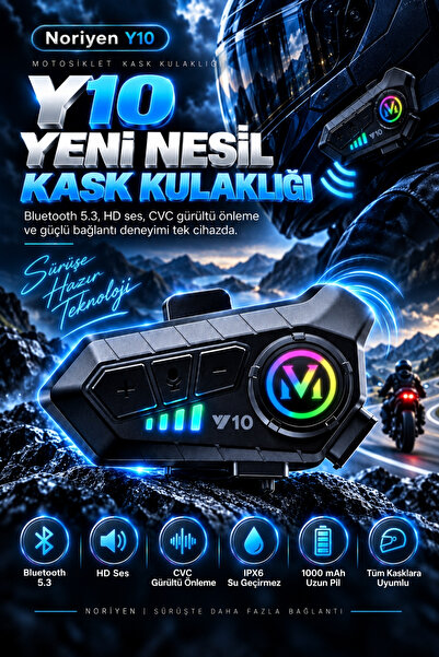 Noriyen Y10 Yeni Nesil Motosiklet Kask Kulaklığı Bluetooth V5.3 Interkom Mikr...