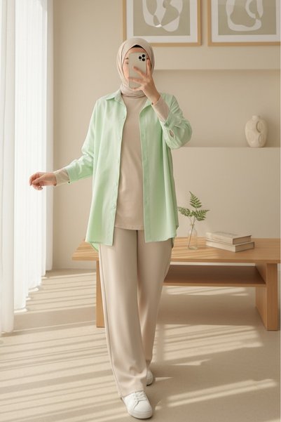 Modamorfo 3900 Oversize Long Basic Shirt - E.green