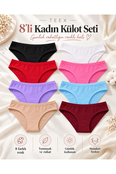 Kadın Basic Külot 8'li Karışık Renk Paket