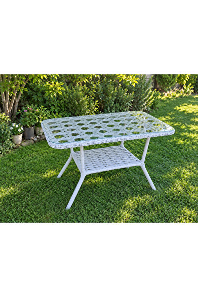 LAVİLLA GARDEN Rattan Balkon Masası – 110×60 cm | Camlı Masa