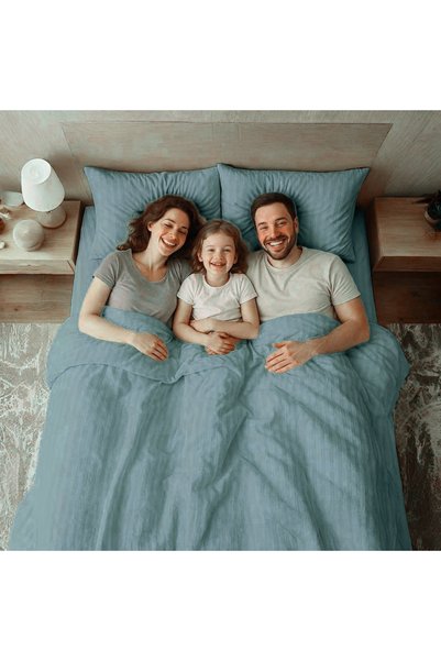 EliteStore 6 pcs Striped Duvet Cover Set Super king Size 240x260 Bedding Set – 1 Fitted Sheet, 1 Quilt Cover, 4 Pillowcases, Pastel Green