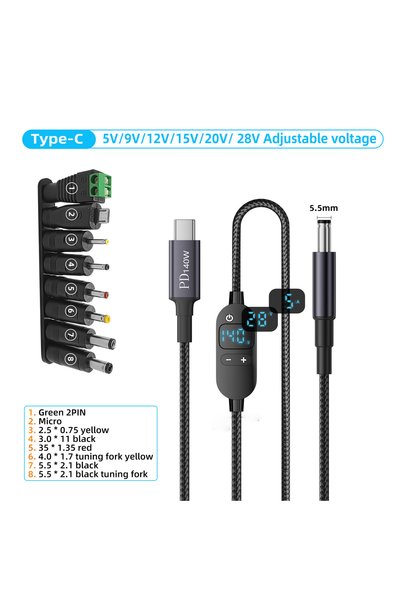 choice2 SX-TYX-8K-ZJT-XJ USB C to DC Power Cable 140W Type C to 5V 9V 12V 15V...