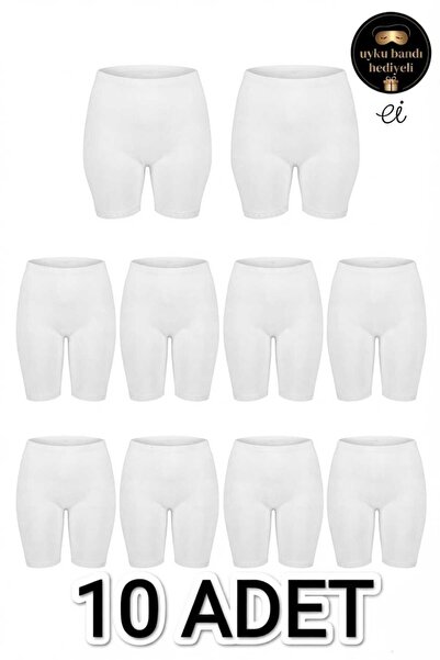 Tutku Pack of 10 White Plus Size 100% Cotton Women's Long Underpants with Ela...